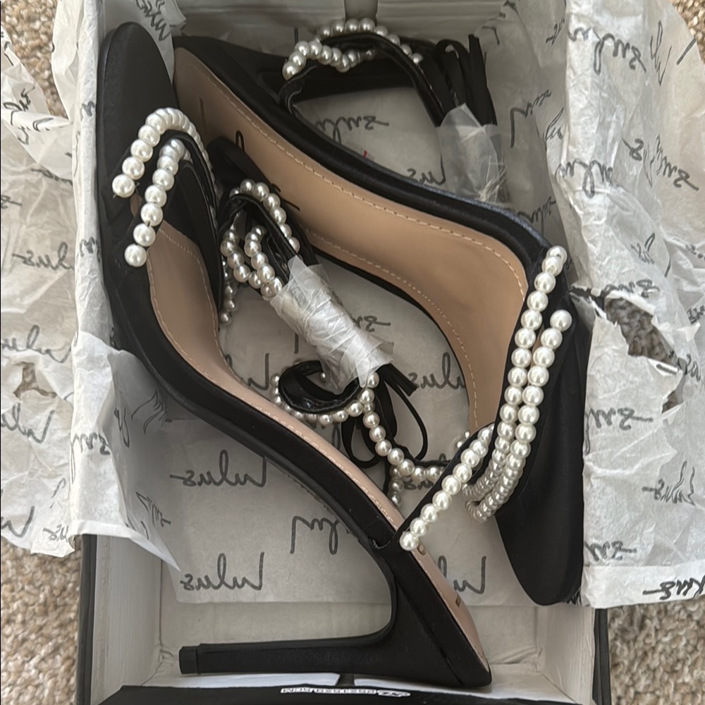 Lulu’s Pearl Black and White Strappy Heels - Picture 2 of 5